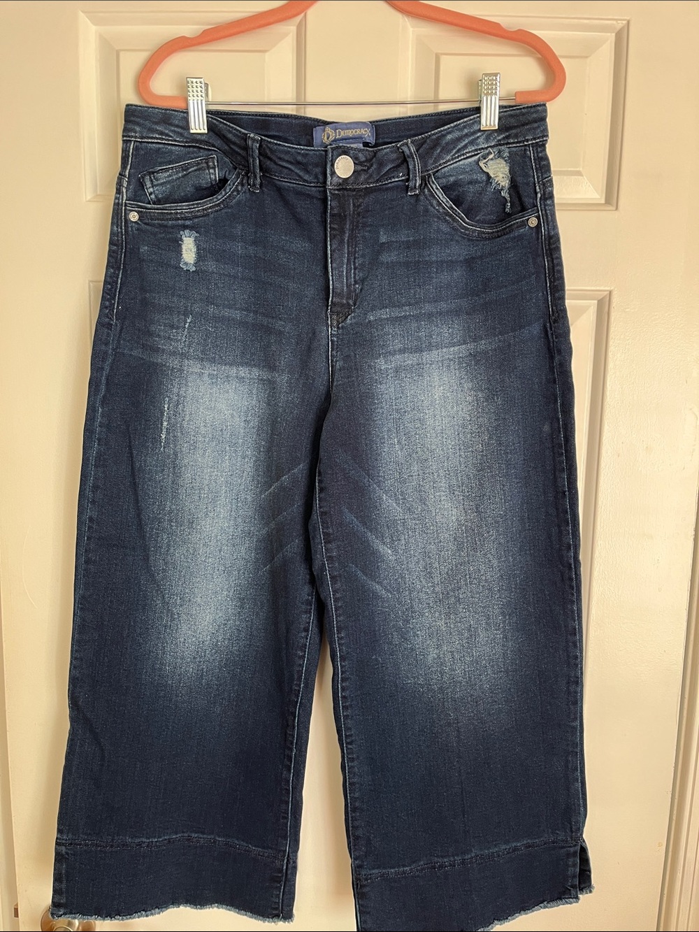 Democracy Dark Blue Wide-Leg Distressed Jeans
